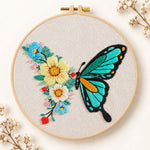 Turquoise butterfly and blooms embroidery kit