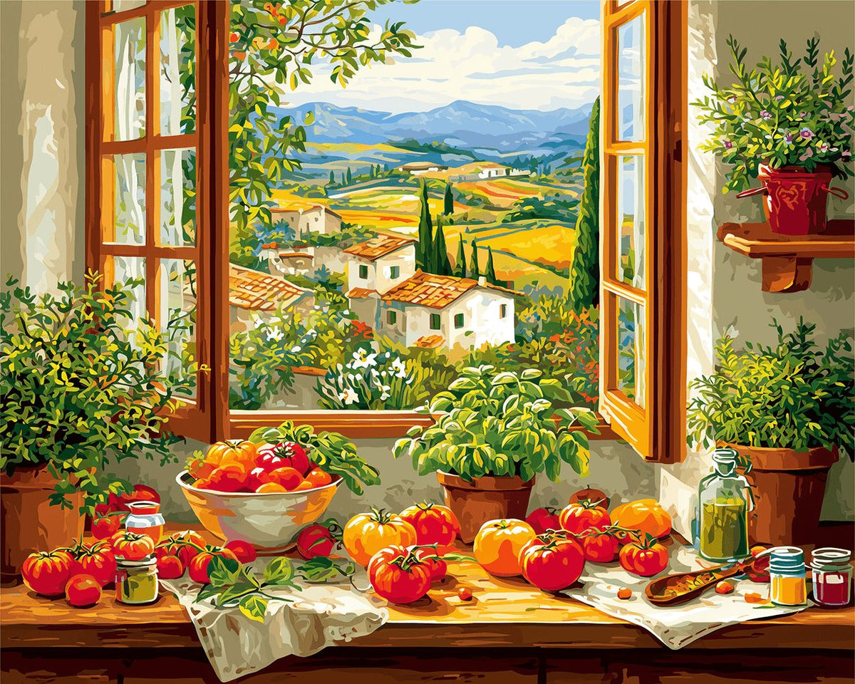 Tuscan window harvest cross stitch kit for beginners