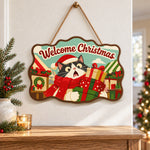 Tuxedo cat with gifts paint by numbers door hanger as indoor wall decor