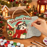 Tuxedo cat with gifts paint by numbers door hanger painting process