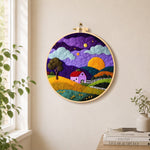 Twilight purple farmhouse needle felt wall art displayed in a bright home interior