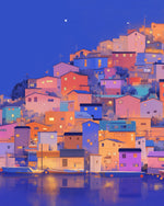 Twilight waterfront town cross stitch kit for beginners