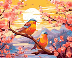 Twin birds on cherry branches cross stitch kit for beginners