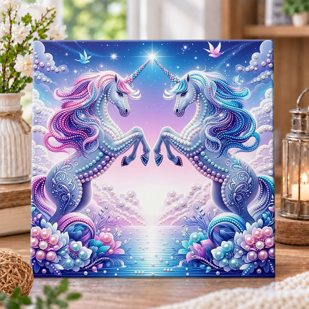 Twin celestial unicorns pearl diamond painting kit for beginners