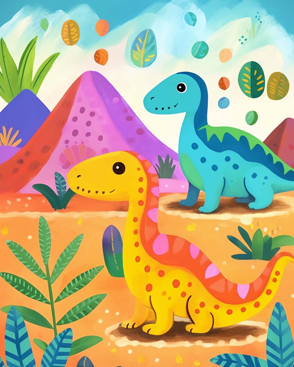 Twin dinosaurs adventure cross stitch kit for beginners