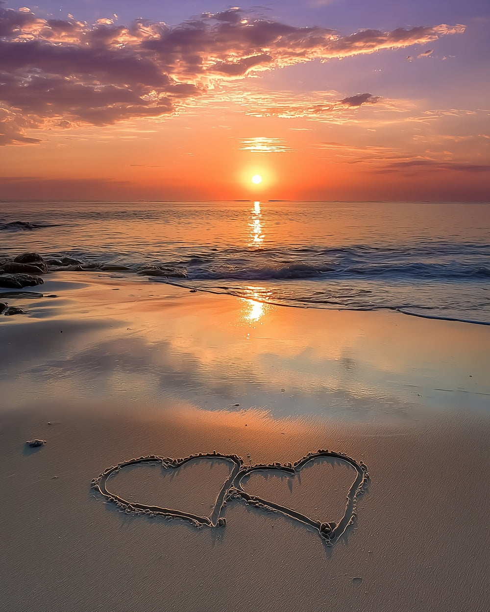 Twin hearts on sand cross stitch kit for beginners