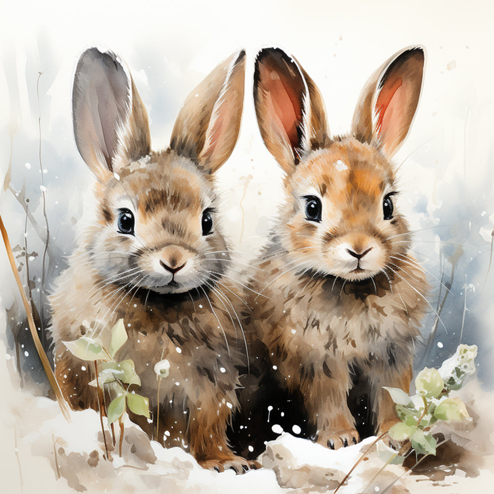Two adorable bunnies in snow cross stitch kit for beginners