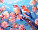 Two birds on cherry branches cross stitch kit for beginners