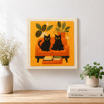 Finished two black cats on a sofa artwork displayed on a wall