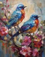Two bluebirds on floral branch cross stitch kit for beginners