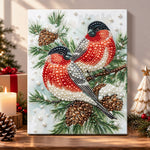 Two bullfinches on pine branches pearl diamond painting kit for beginners