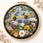 Two bumblebees in flower garden embroidery kit