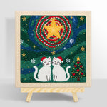 Two cats in santa hats punch needle kit for beginners