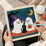 Creating handmade two cute trick or treat ghosts punch needle artwork