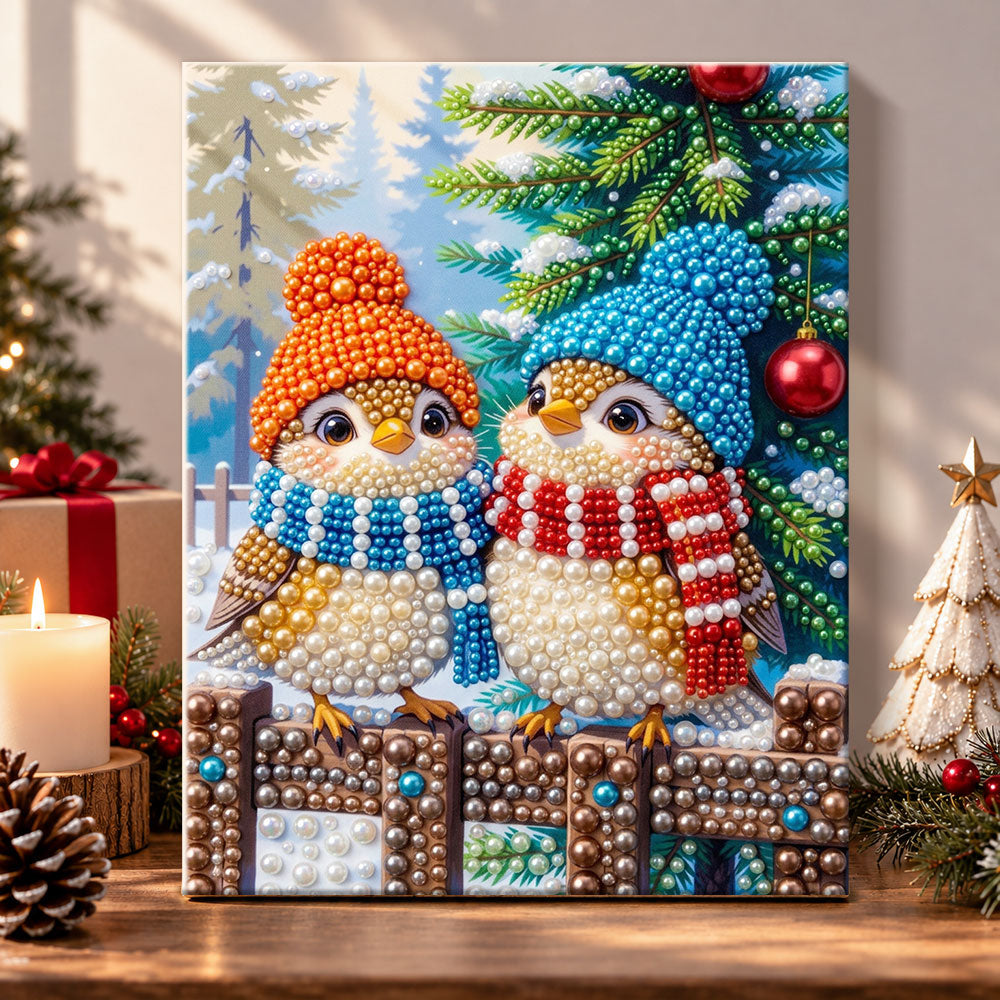Two cute winter birds pearl diamond painting kit for beginners