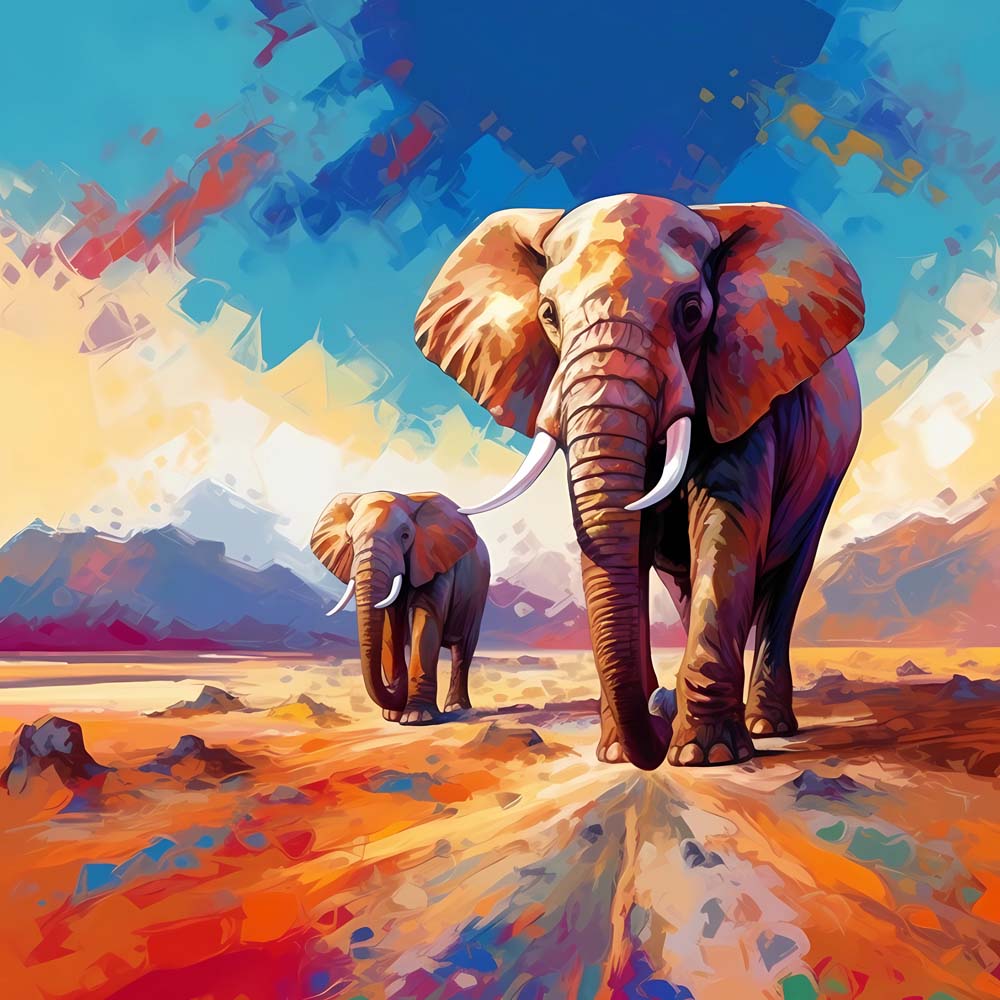 Two elephants on savannah cross stitch kit for beginners