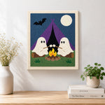 Finished two ghosts camping artwork displayed on a wall