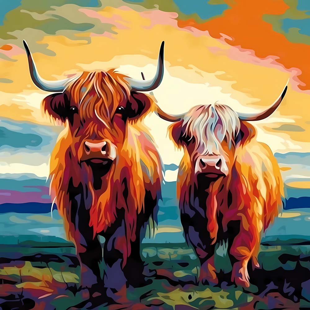Two highland cows cross stitch kit for beginners