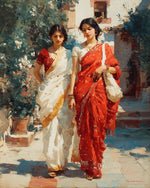 Two indian women in saris cross stitch kit for beginners