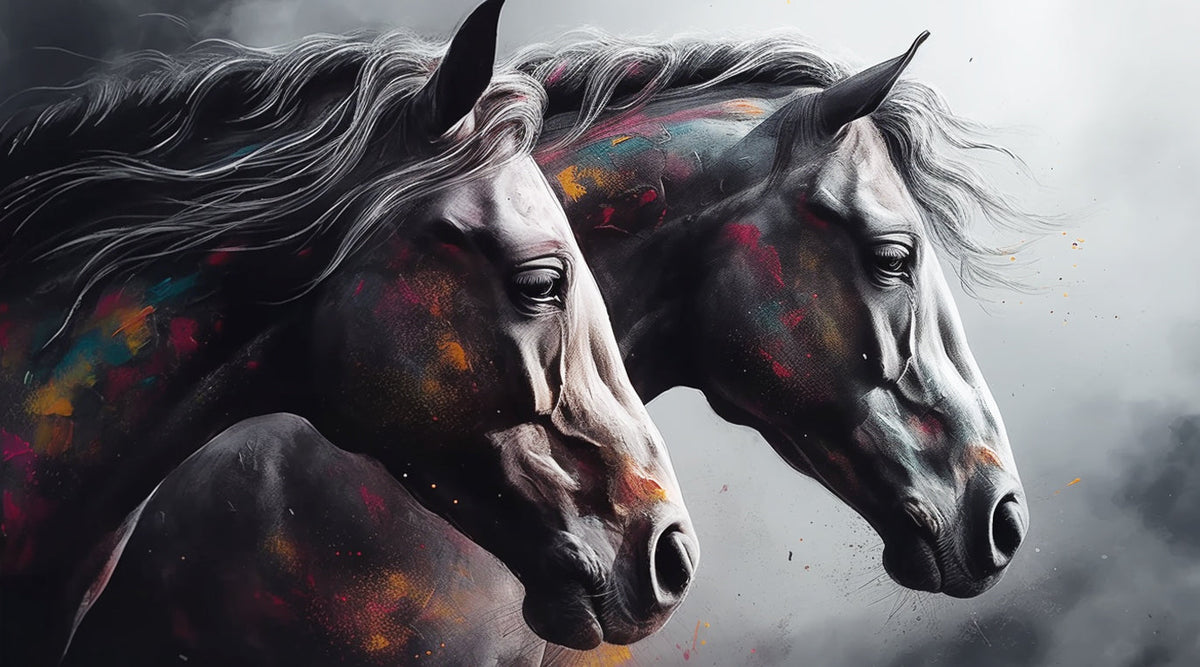 Two painted wild horses cross stitch kit for beginners