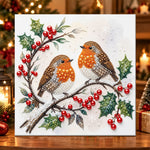 Two robins on holly branch pearl diamond painting kit for beginners