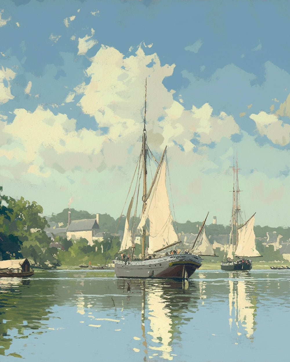 Two sailboats on calm water cross stitch kit for beginners