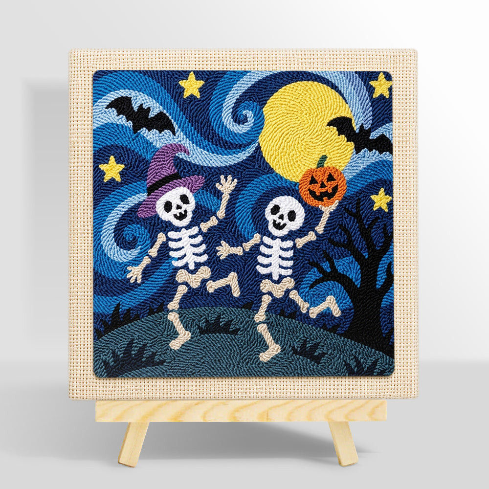 Two skeletons dancing at night punch needle kit for beginners