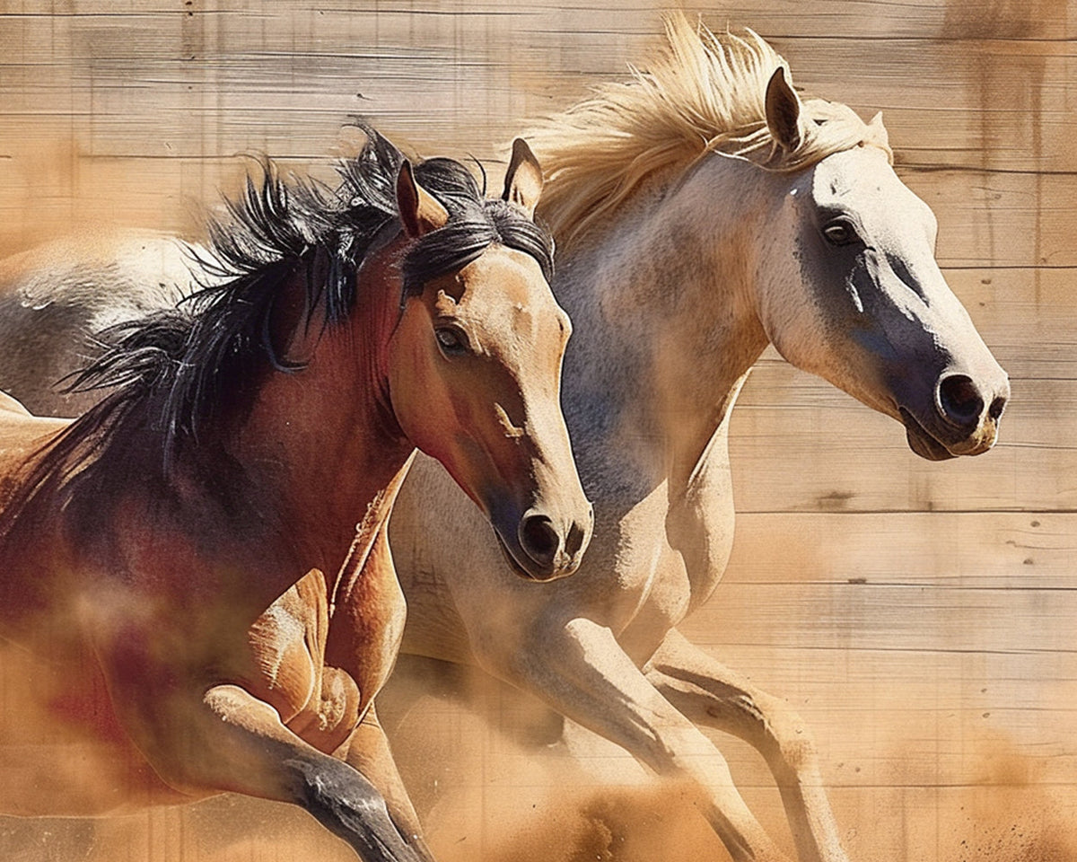 Two stallions running wild cross stitch kit for beginners
