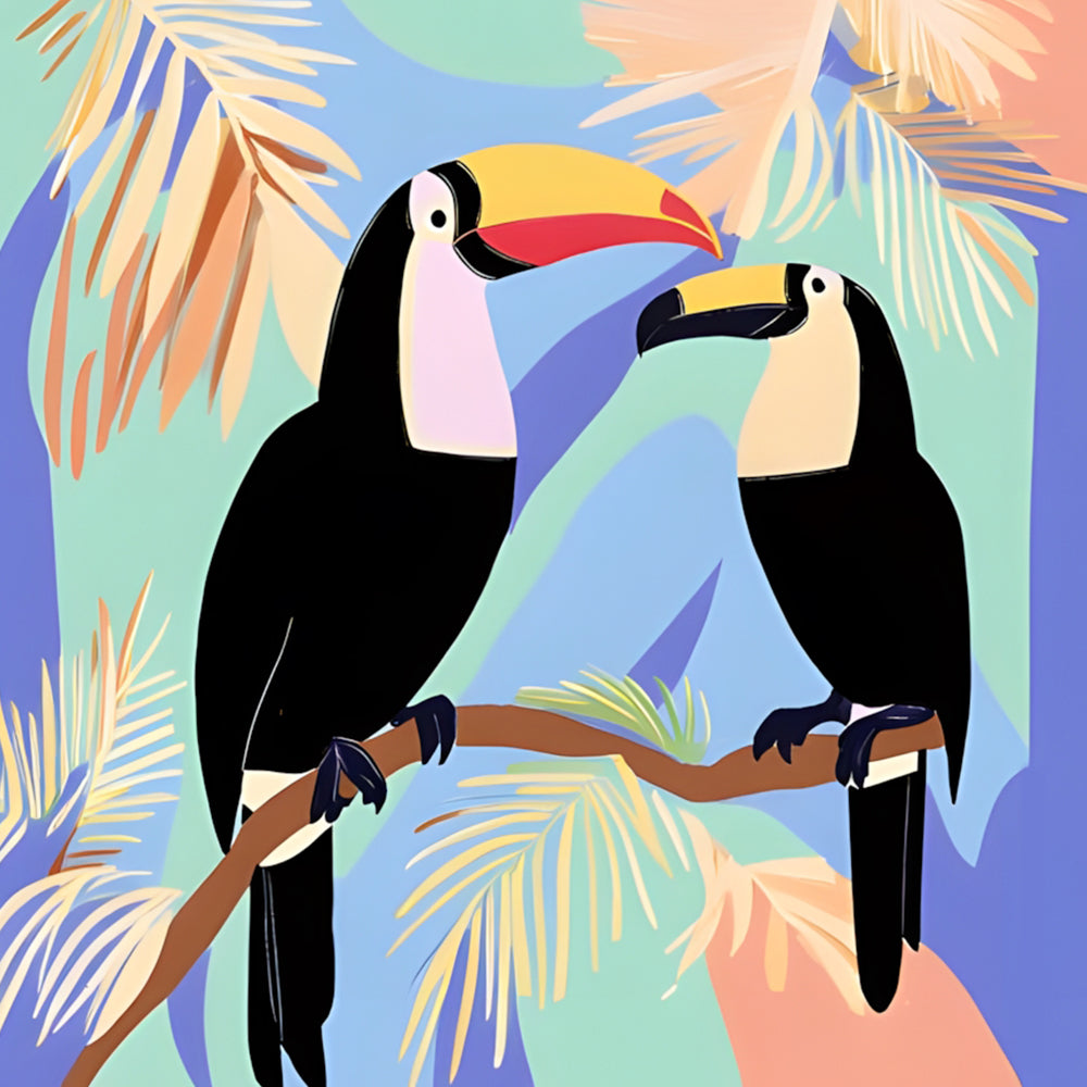 Two toucans on tropical branch cross stitch kit for beginners