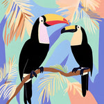 Two toucans on tropical branch cross stitch kit for beginners