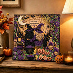 Finished two witches and potion bottles pearl diamond painting artwork displayed as holiday home decor