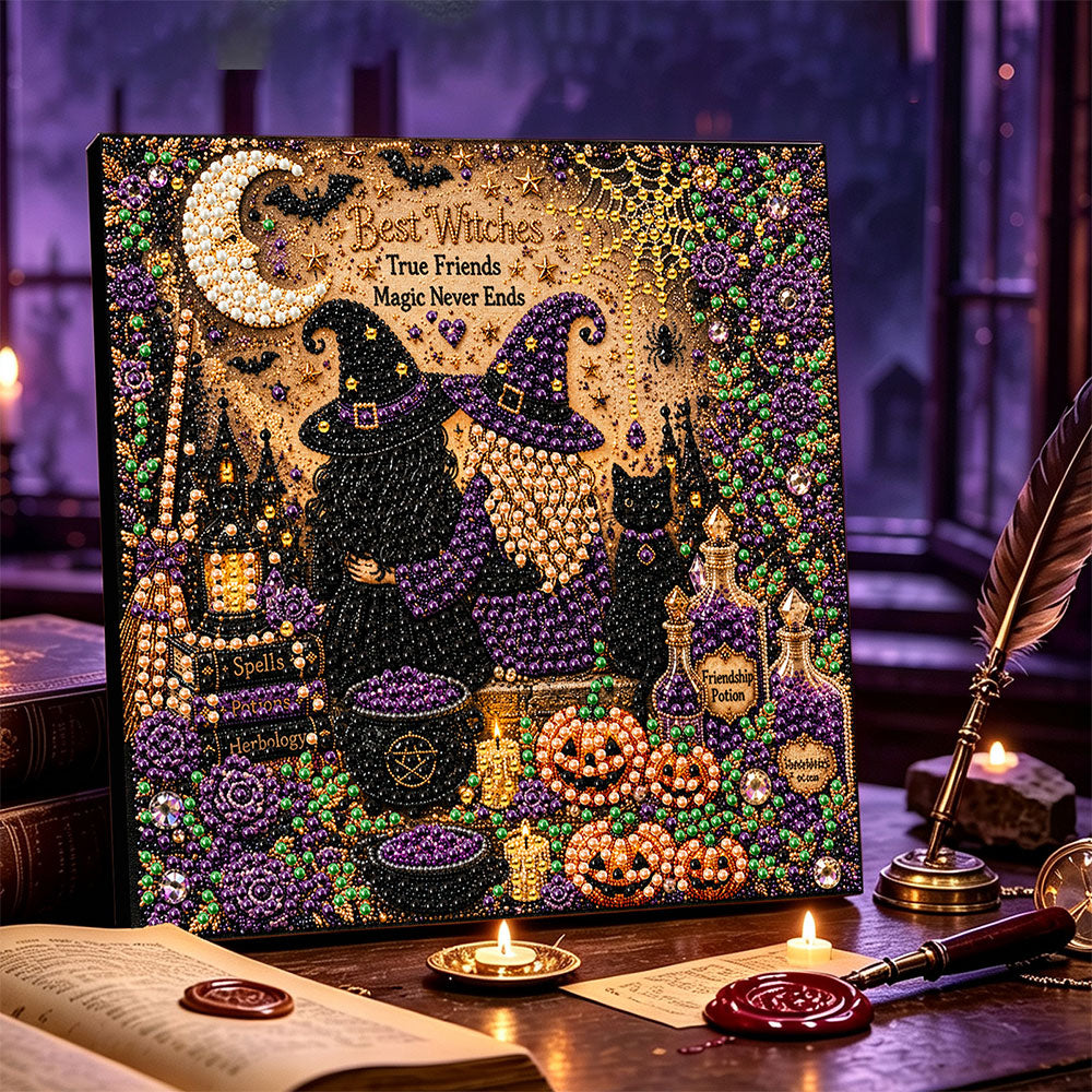 Two witches and potion bottles pearl diamond painting kit for beginners