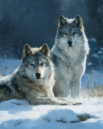 Two wolves in winter snow cross stitch kit for beginners
