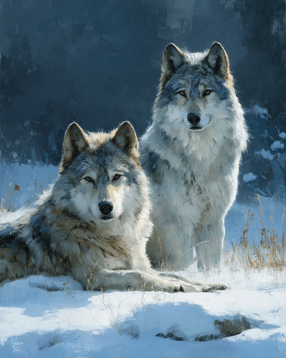 Two wolves in winter snow cross stitch kit for beginners