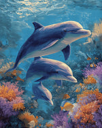 Underwater dolphin family cross stitch kit for beginners