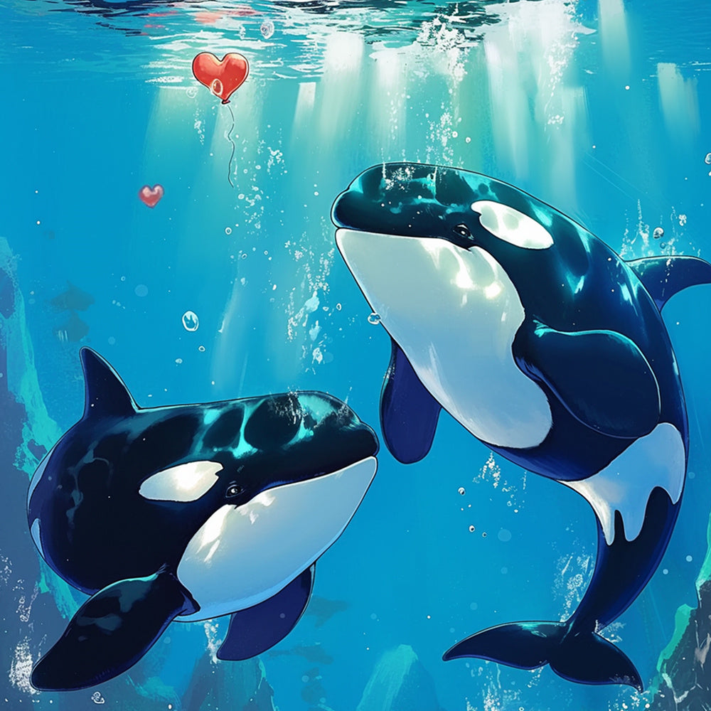 Underwater orca love moment cross stitch kit for beginners