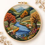 Valley river autumn scenery embroidery kit