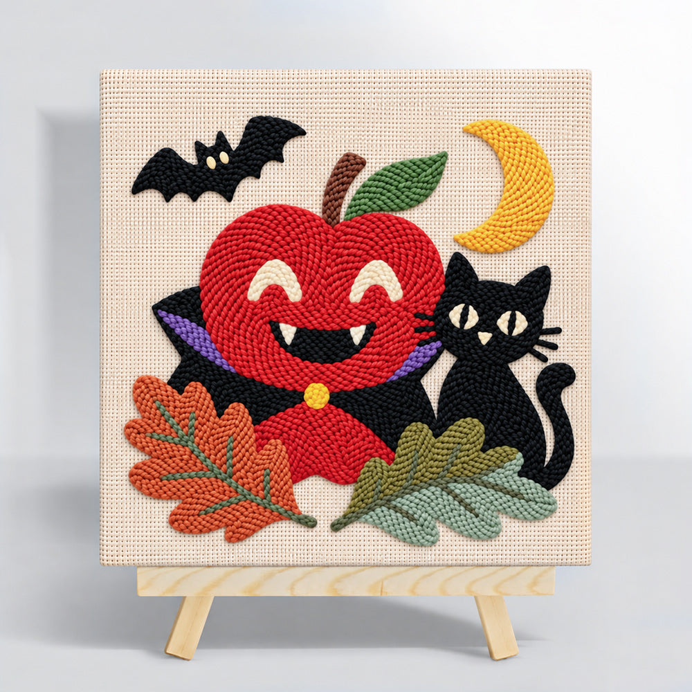 Vampire apple and black cat punch needle kit for beginners