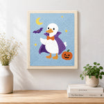 Finished vampire duck halloween style artwork displayed on a wall