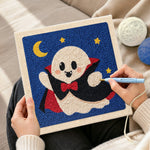 Creating handmade vampire ghost punch needle artwork