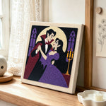 Vampire midnight dance punch needle artwork displayed on a table
