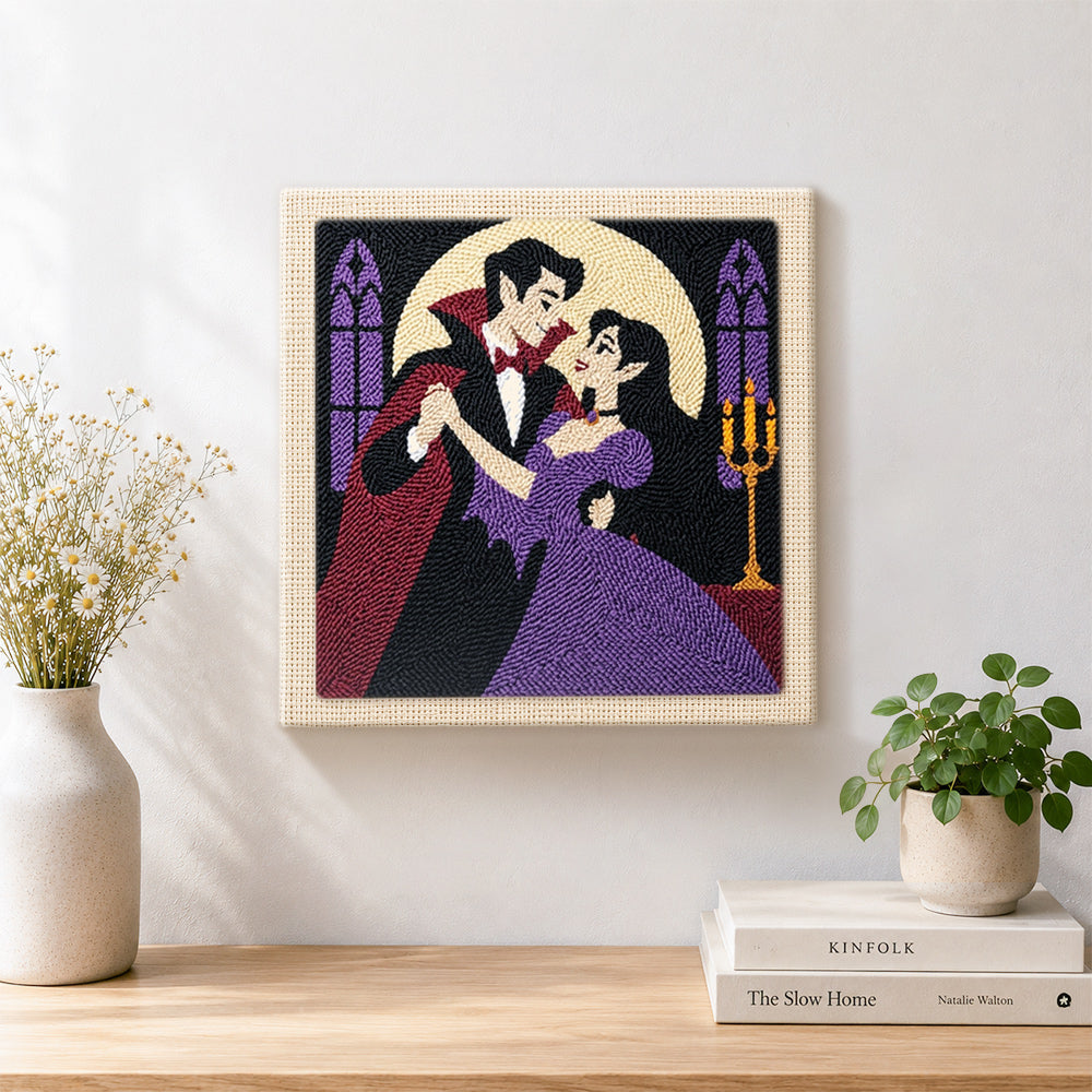 Finished vampire midnight dance artwork displayed on a wall