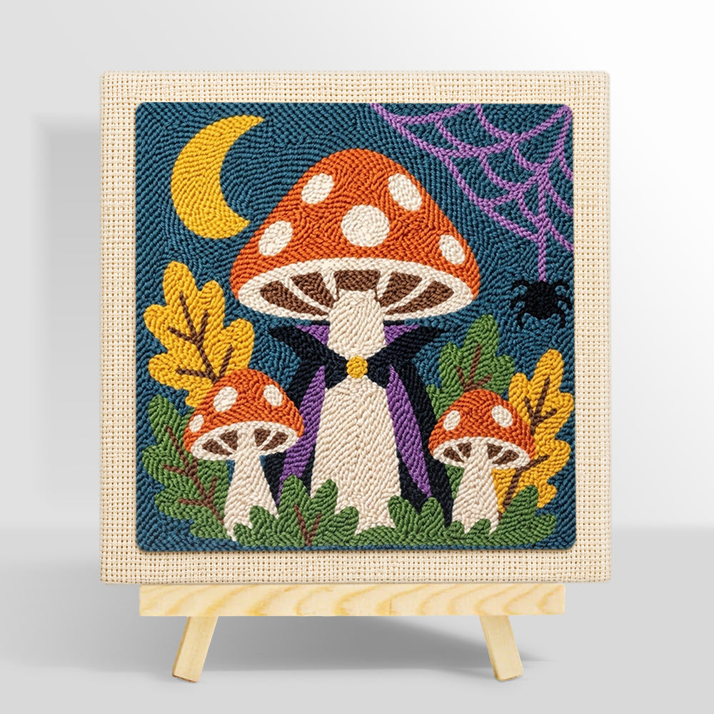 Vampire mushroom under crescent moon punch needle kit for beginners