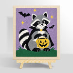 Vampire raccoon with pumpkin bucket punch needle kit for beginners