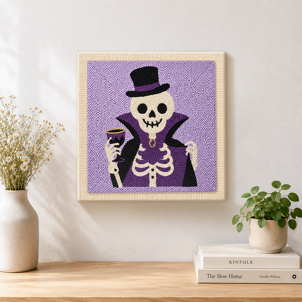 Finished vampire skeleton artwork displayed on a wall