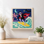 Finished vampire surfing artwork displayed on a wall