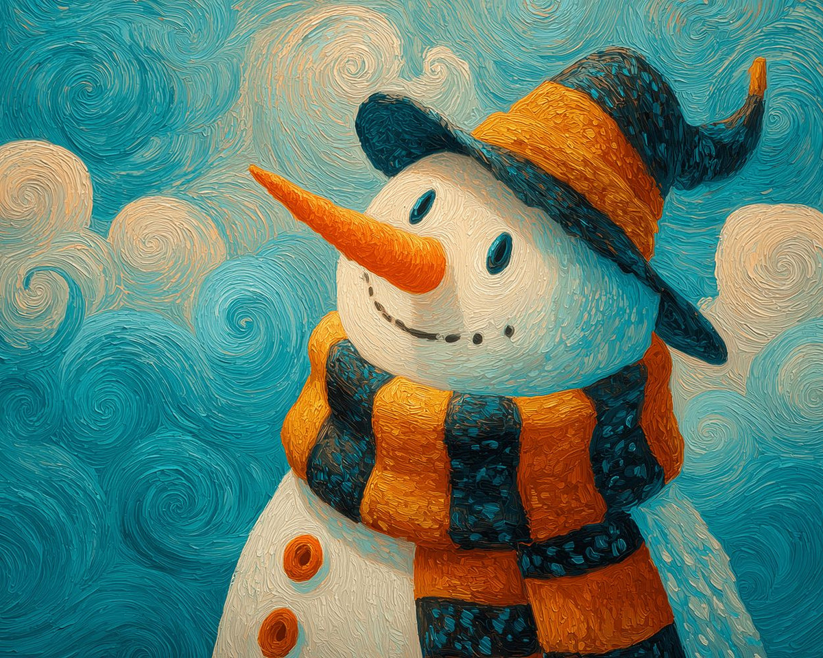 Van gogh style snowman cross stitch kit for beginners