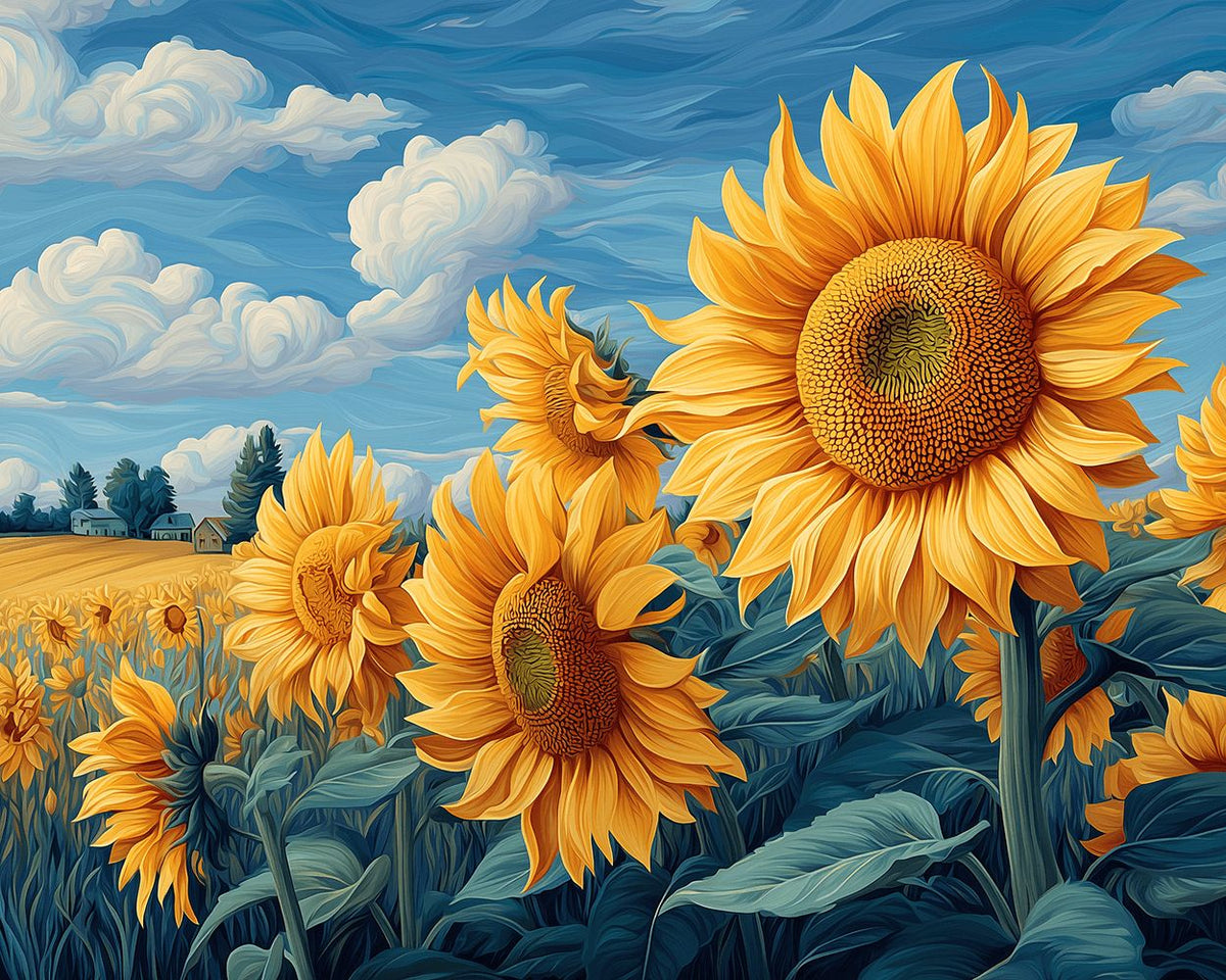 Van gogh style sunflowers cross stitch kit for beginners