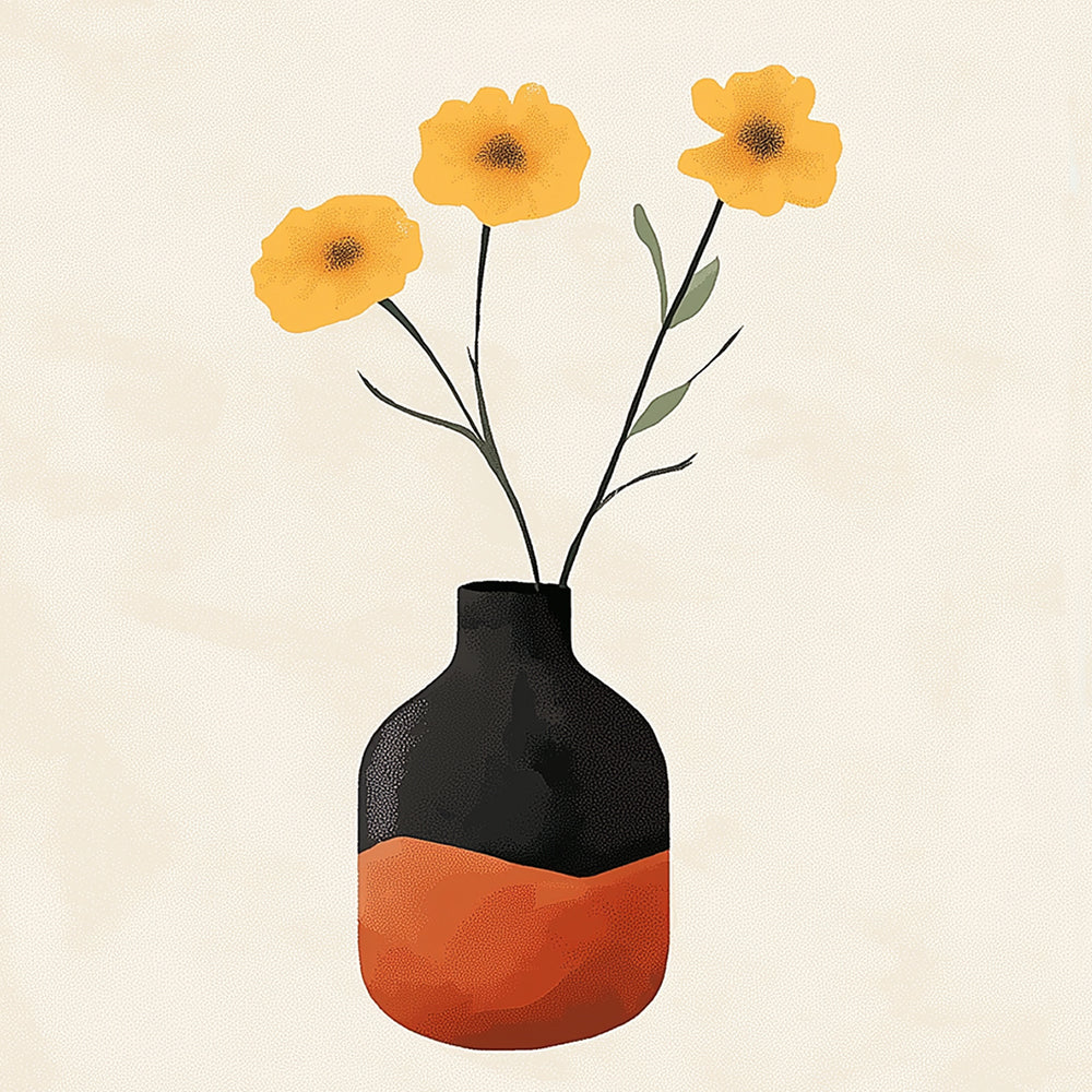 Vase with yellow poppies cross stitch kit for beginners