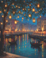 Venice canal night with hanging lanterns cross stitch kit for beginners